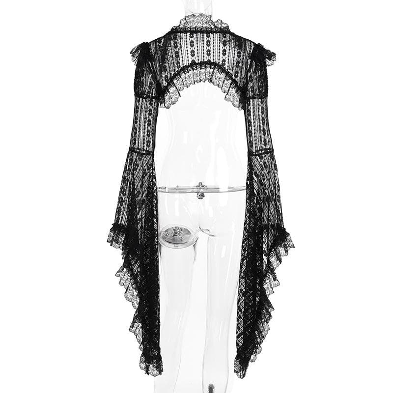 Long flared sleeve lace ruffle shrug top  | Festival Outfits Women