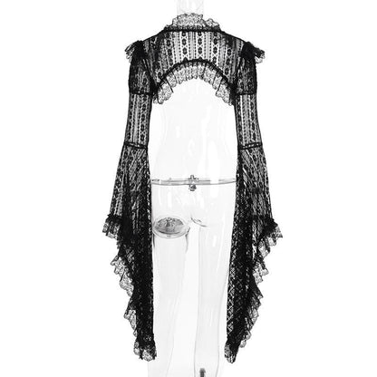 Long flared sleeve lace ruffle shrug top  | Festival Outfits Women