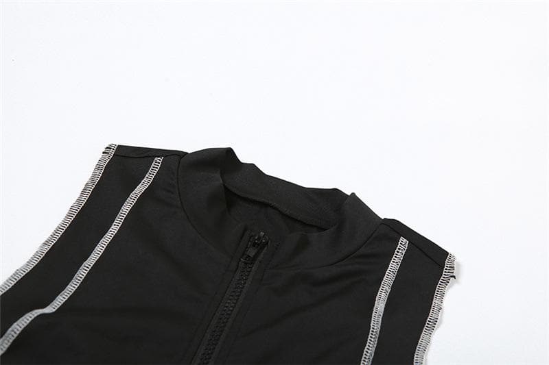 High neck stitch zip-up tank romper  | Festival Outfits Women