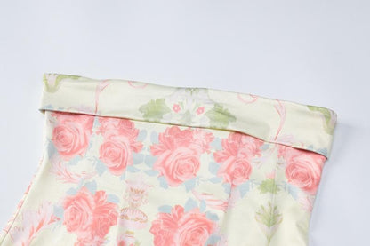 Contrast flower print backless tube dress