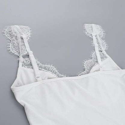V neck lace hem flower applique cami top  | Festival Outfits Women