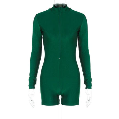 Zip-up solid long sleeve high neck romper  | Festival Outfits Women