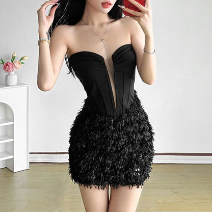 Sweetheart neck glitter mini dress  | Festival Outfits Women