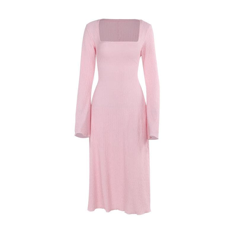 Long sleeve square neck textured midi dress  | Festival Outfits Women