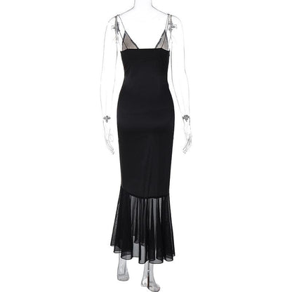 Lace patchwork contrast ruched v neck backless midi dress  | Festival Outfits Women