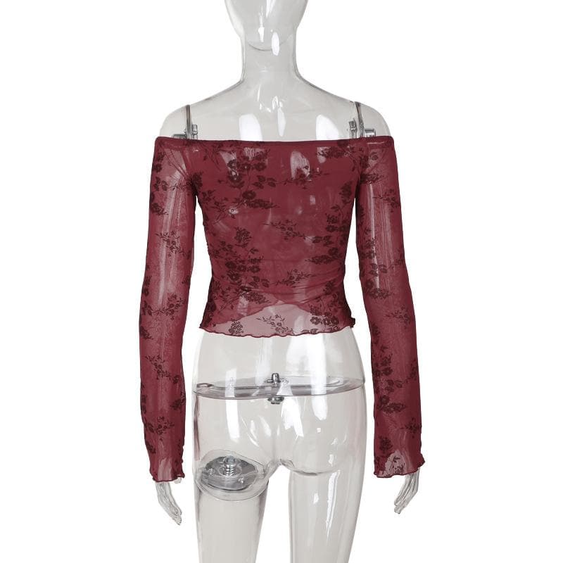 Flared sleeve off shoulder flower pattern top  | Festival Outfits Women