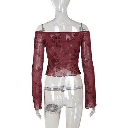 Flared sleeve off shoulder flower pattern top  | Festival Outfits Women