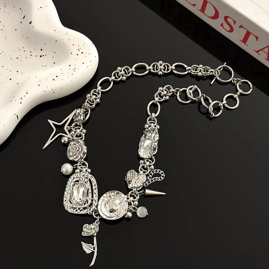 Rose pattern beaded star necklace  | Festival Outfits Women