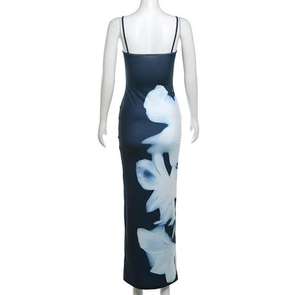 U neck print backless contrast cami maxi dress  | Festival Outfits Women