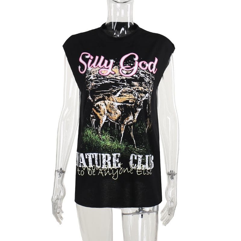Sleeveless crewneck print top  | Festival Outfits Women
