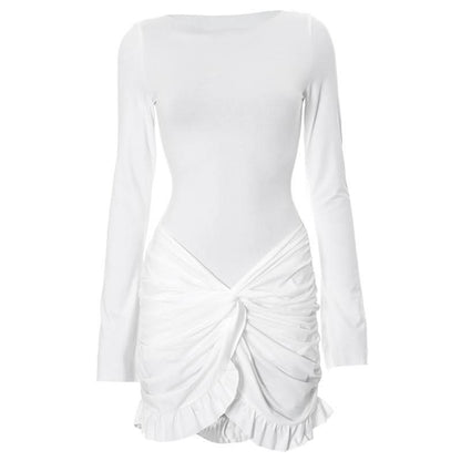 Long sleeve crewneck ruched mini dress  | Festival Outfits Women