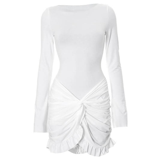 Long sleeve crewneck ruched mini dress  | Festival Outfits Women