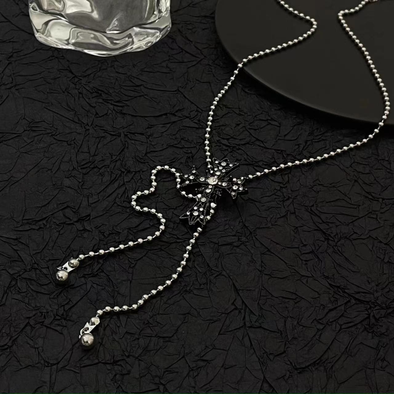 Rhinestone cross pendant adjustable necklace  | Festival Outfits Women