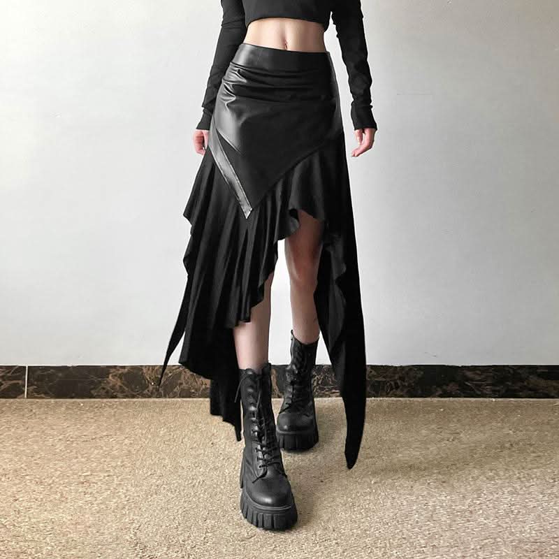 PU leather patchwork irregular midi skirt Cargo Mini Skirt  | Festival Outfits Women
