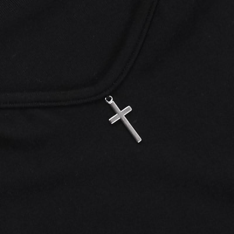 High neck long sleeve hollow out cross metal cut out top  | Festival Outfits Women