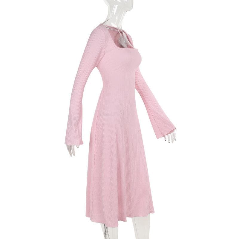 Long sleeve square neck textured midi dress  | Festival Outfits Women