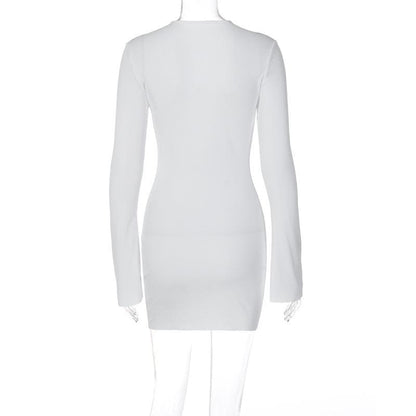 Lace up solid long sleeve ribbed self tie mini dress  | Festival Outfits Women