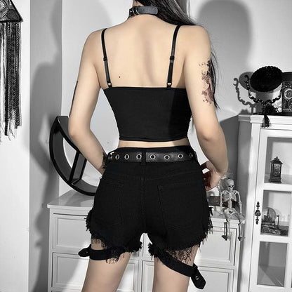 Lace v neck contrast lace up backless crop top