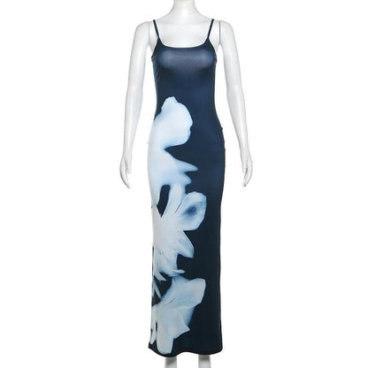 U neck print backless contrast cami maxi dress  | Festival Outfits Women