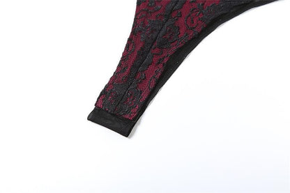 Patchwork v neck lace contrast bodysuit  | Festival Outfits Women