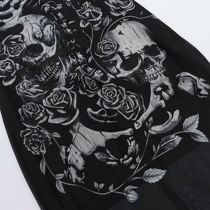 U neck skull print mesh backless cami maxi dress  | Festival Outfits Women