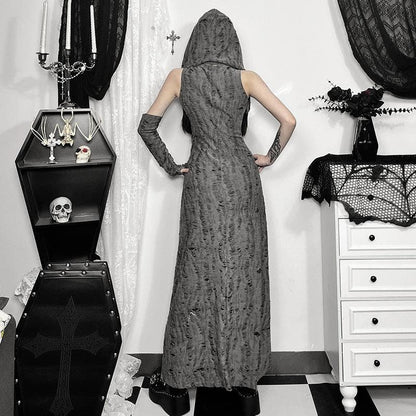 Hoodie ruched ruffle slit maxi dress  | Festival Outfits Women