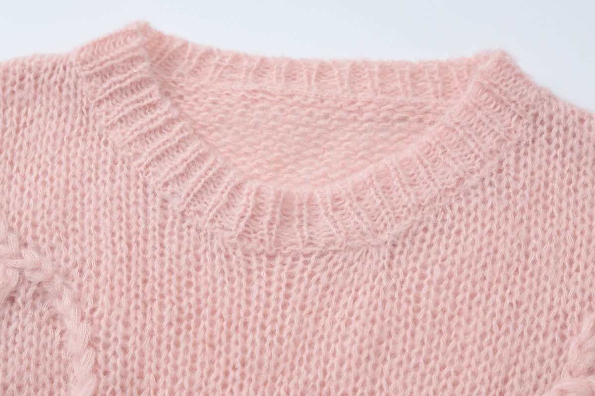 Crewneck long sleeve knitted abstract pattern top  | Festival Outfits Women