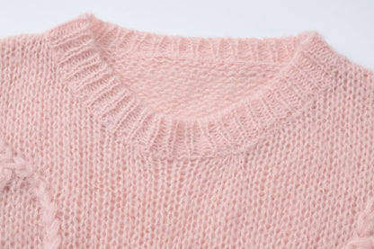 Crewneck long sleeve knitted abstract pattern top  | Festival Outfits Women