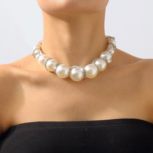 Faux pearl rhinestone beaded choker necklace  | Festival Outfits Women