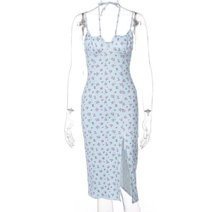 High slit floral heart neck ruched dress