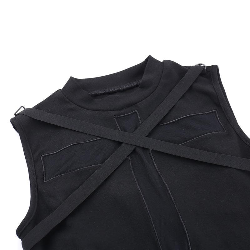 Crewneck patchwork cross front cross pattern tank top  | Festival Outfits Women