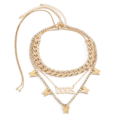Layered butterfly decor rhinestone necklace  | Festival Outfits Women