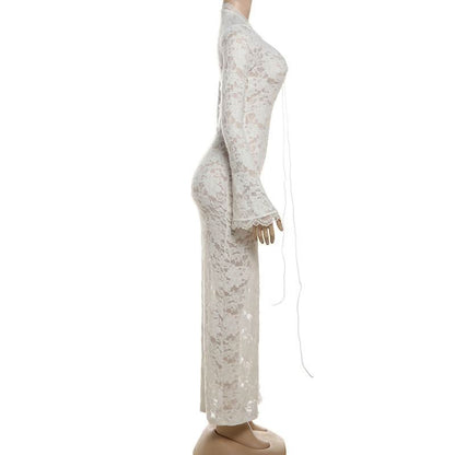 Long sleeve lace cross front slit maxi dress  | Festival Outfits Women