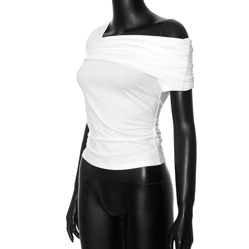 Ruched off shoulder solid irregular top  | Festival Outfits Women