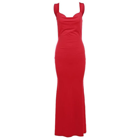 Cowl neck bowknot backless solid cami maxi dress  | Festival Outfits Women