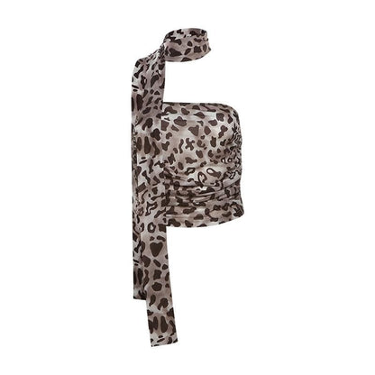 Leopard print ruched scarf tube top  | Festival Outfits Women  | Cheetah Print Top