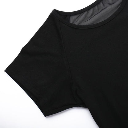 Short sleeve round neck print mesh top  | Festival Outfits Women