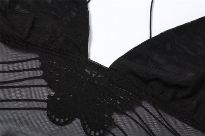Sheer mesh butterfly applique see through backless solid top  | Festival Outfits Women
