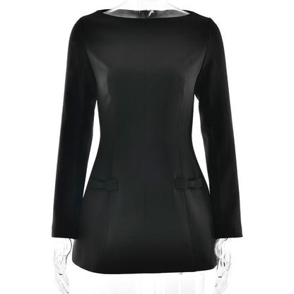 Long sleeve bowknot solid mini dress  | Festival Outfits Women