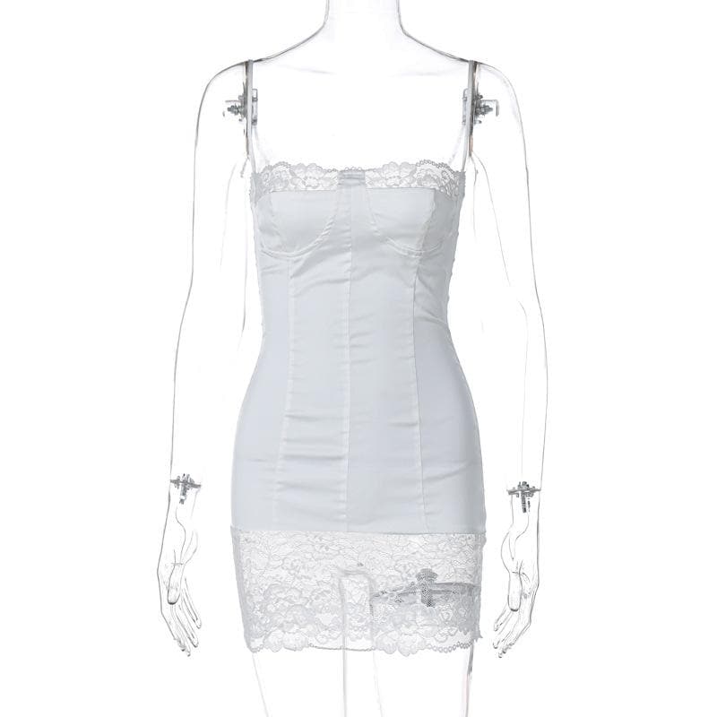 Lace patchwork stitch zip-up backless cami mini dress  | Festival Outfits Women