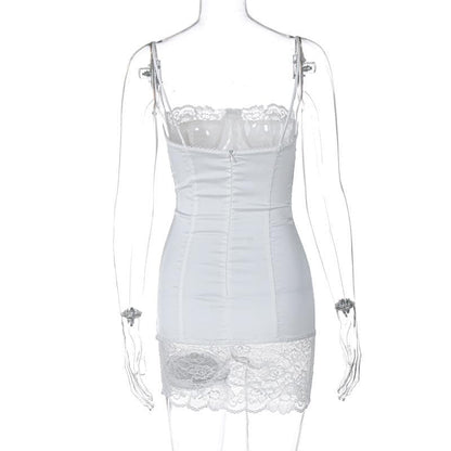Lace patchwork stitch zip-up backless cami mini dress  | Festival Outfits Women