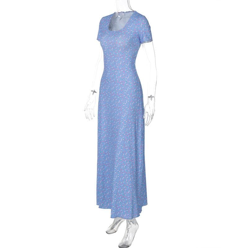 U neck flower print lace up maxi dress  | Festival Outfits Women