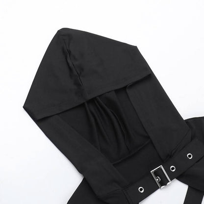 Hoodie long sleeve buckle cross back crop top  | Festival Outfits Women