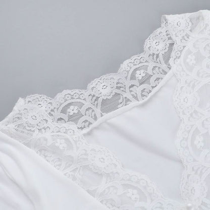 Long sleeve v neck lace hem button top  | Festival Outfits Women