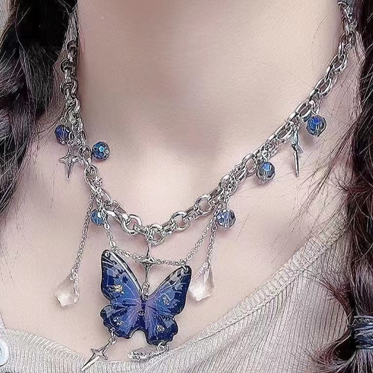 Butterfly pendant beaded crystal necklace  | Festival Outfits Women