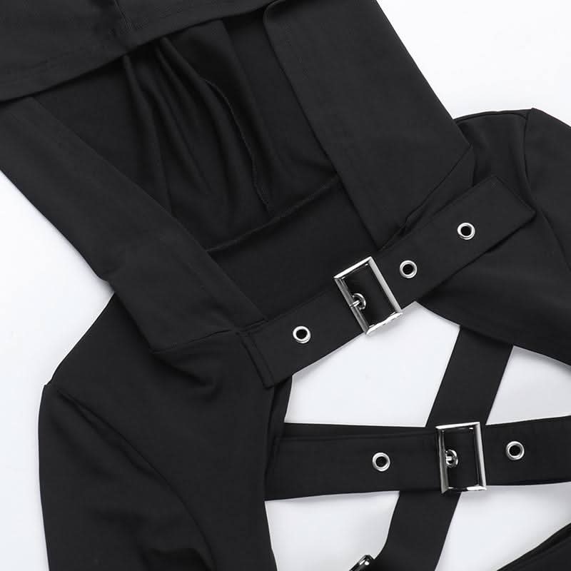 Hoodie long sleeve buckle cross back crop top  | Festival Outfits Women
