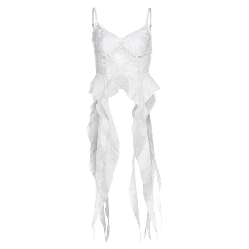 Mesh embroidery ruffle backless cami top  | Festival Outfits Women