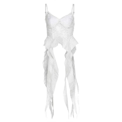 Mesh embroidery ruffle backless cami top  | Festival Outfits Women