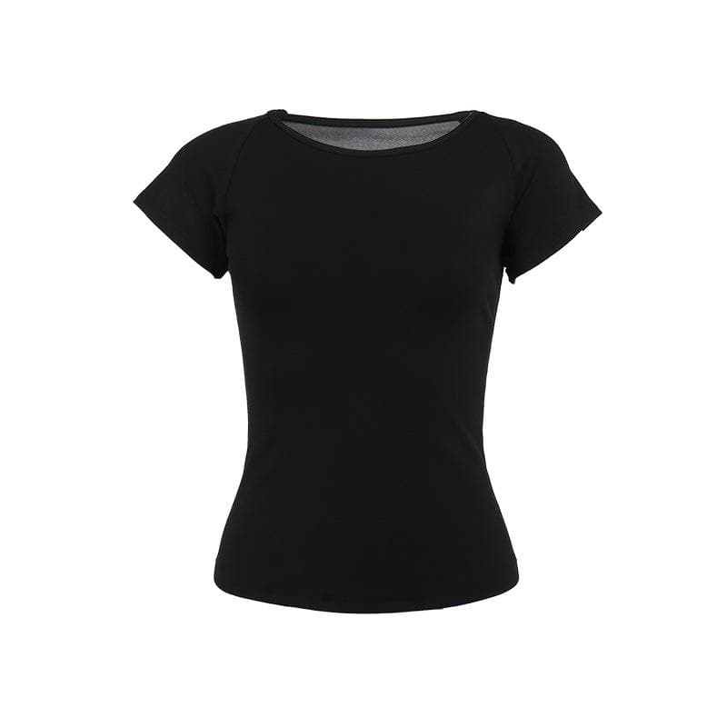 Short sleeve round neck print mesh top  | Festival Outfits Women