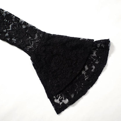 Long flared sleeve lace u neck button backless crop top  | Festival Outfits Women